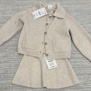 Zara Beige Knit Cardigan and Skirt Set